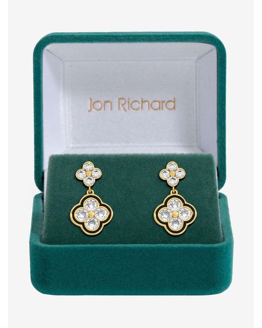Jon Richard Green Jet Crystal Clover Earrings