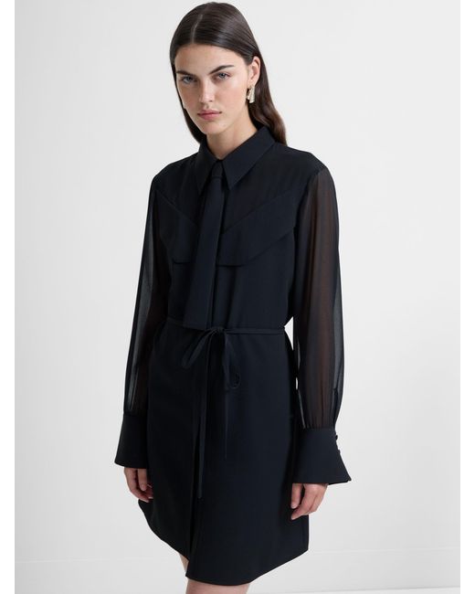 French Connection Blue Arezzo Tie-Neck Shirt Dress