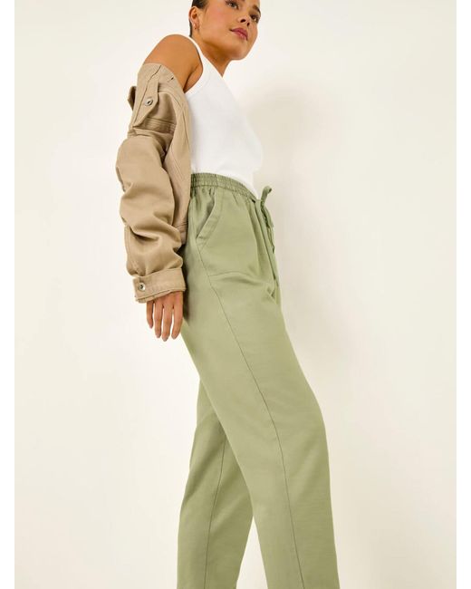 Roman Green Petite Elasticated Waist Trousers