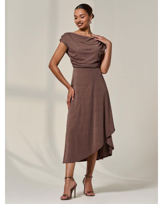 Jolie Moi Natural Asymmmetric Draped Midi Dress