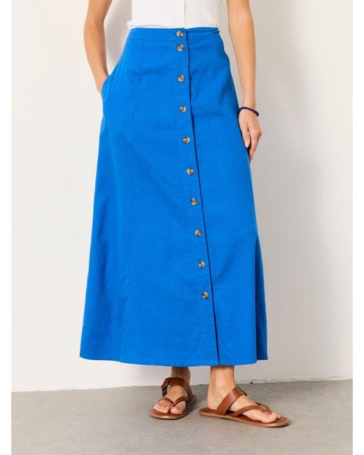 FatFace Blue Fatface Issa Linen Midi Skirt