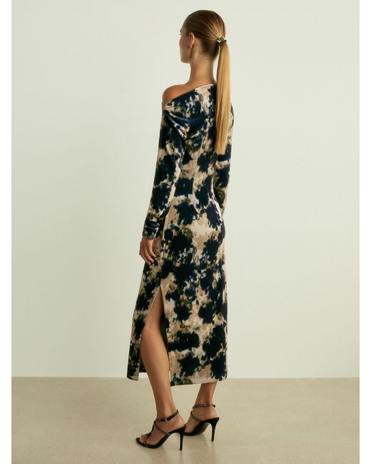 Reiss Natural Velvet Abstract Print Off The Shoulder Dress