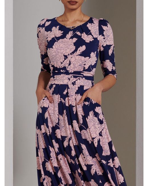 Jolie Moi Blue Parker Maxikleid Mit 3/4-Ärmelneu 38 (Uk 10)