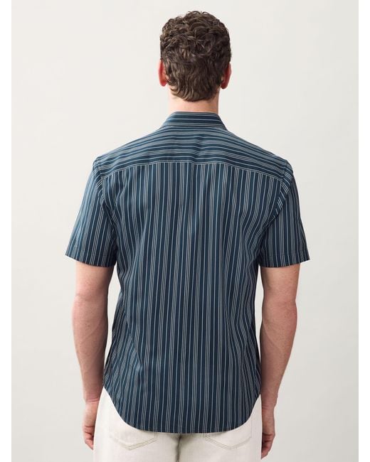 Next Blue Regular Fit Stripe Short Sleeve Lyocel Cotton Blend Smart Shirt for men