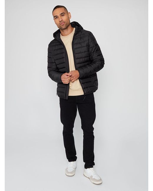 Threadbare Black Matte Finish Padded Hooded Jacket for men