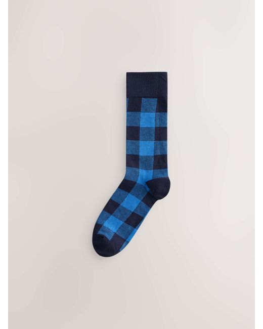 Next Blue Check Pattern Socks 5 Pack for men