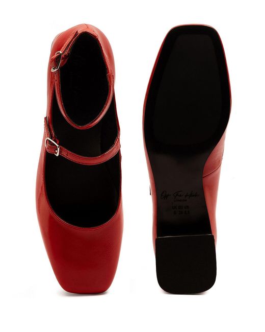 OFF THE HOOK Red Fleet Leather Block Heel Mary Jane Shoes