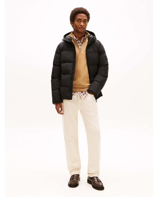 Tommy Hilfiger Black Water Repellent Down Hooded Puffer Jacket for men