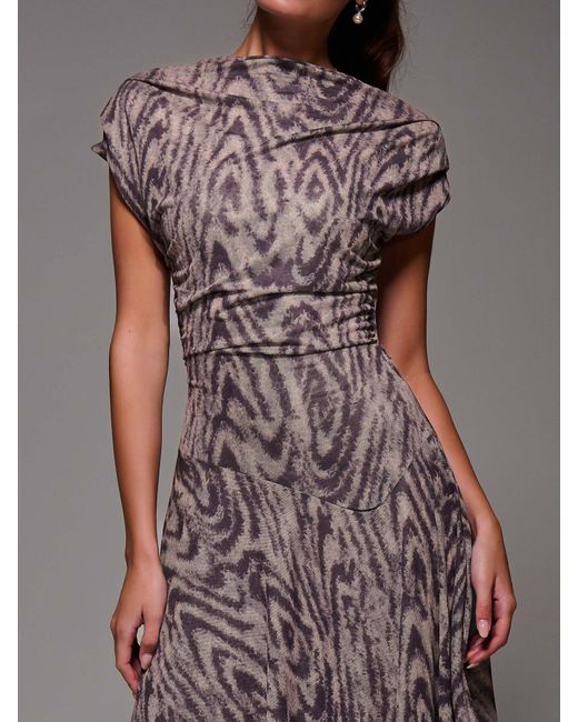 Jolie Moi Gray Asymmetrical Draped Slash Neck Midaxi Dress