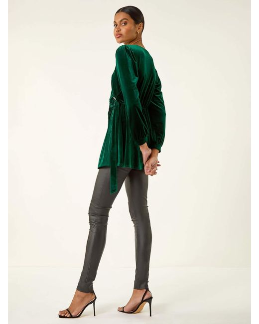 Roman Green Velvet Pleated Wrap Blouse
