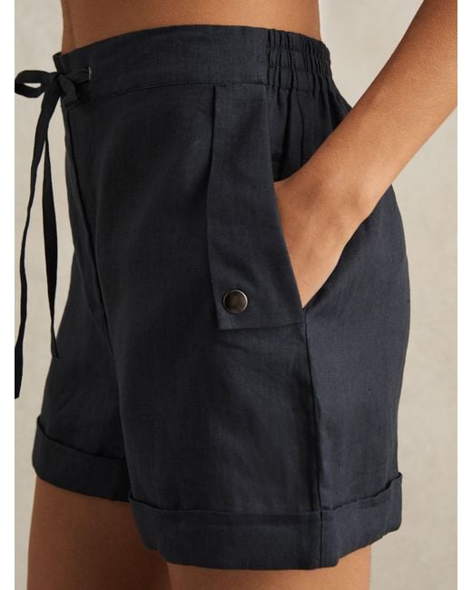 Reiss Blue Cara - Navy 100% Linen Beach Shorts, Us 6