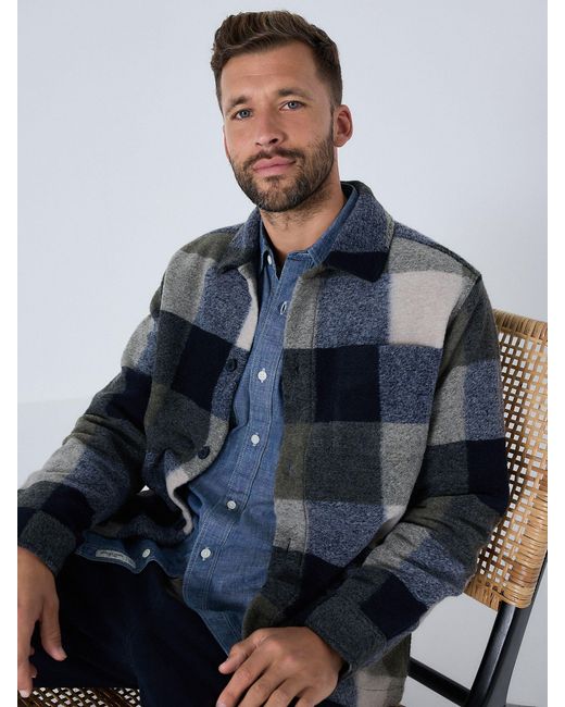 Next Blue Check Wool Look Shacket for men