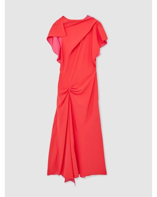 Reiss Red Petite Asymmetric Draped Midi Dress