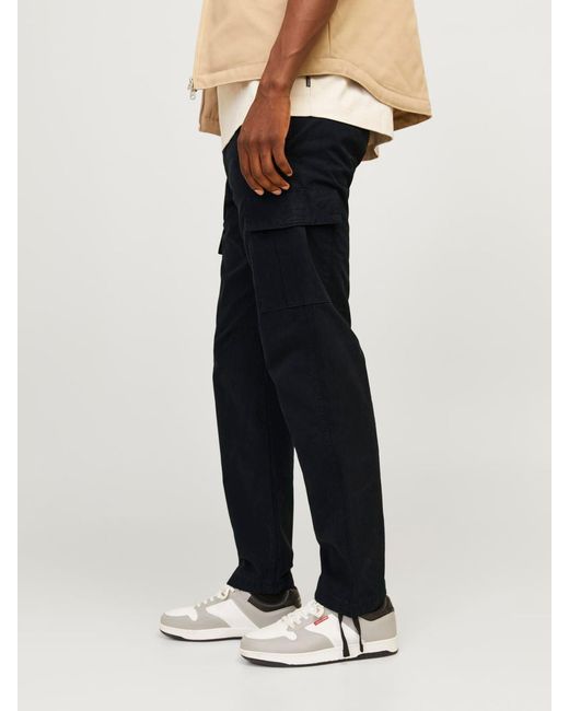 Jack & Jones Black Loose Fit Cargo Trousers for men