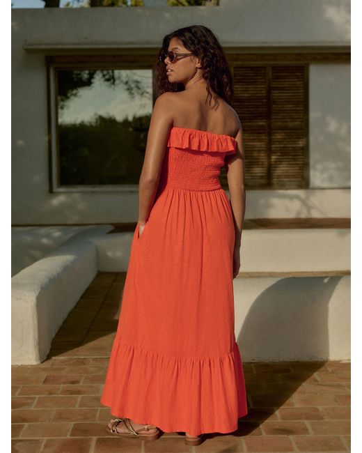 Next Red Print Bandeau Frill Summer Midi Dress