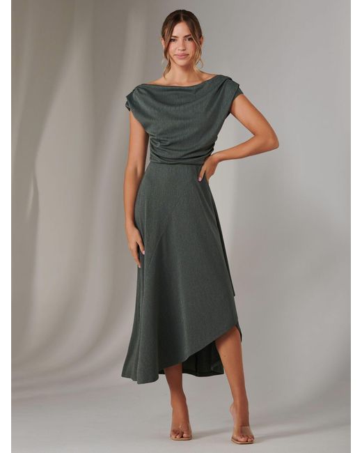 Jolie Moi Green Asymmetric Drape Midi Dress
