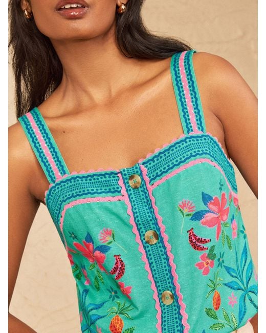 Love & Roses Blue Square Neck Button Through Cami