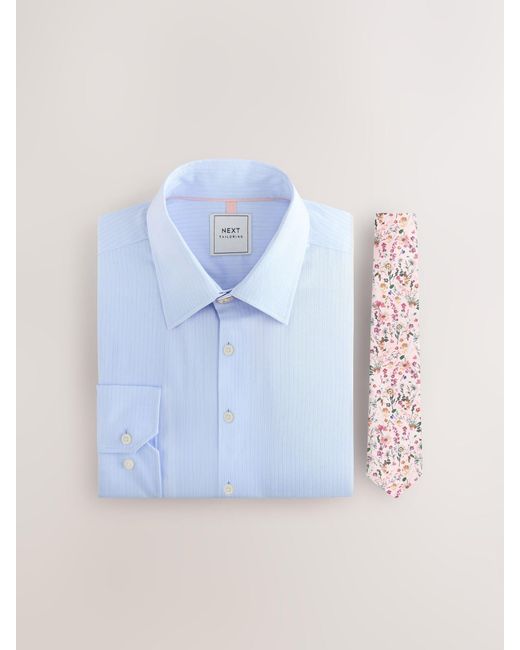 Next Blue Slim Fit Occasion Shirt And Tie Set for men