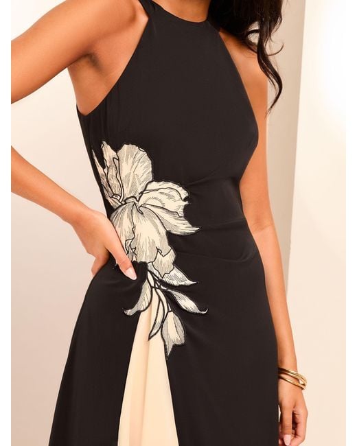 Lipsy Natural Halter Applikation Artwork Asymmetrisches Midi Kleid