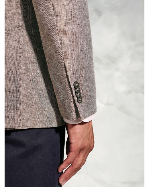 Brook Taverner Natural Herringbone Linen Blend Jacket for men