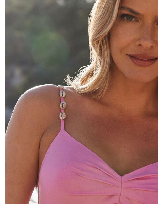 Sosandar Pink Petite Linen Rich Tiered Hem Maxi Dress