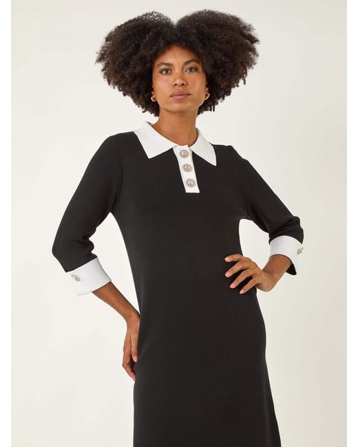 Roman Women's Black Knitted Sparkle Button Dress