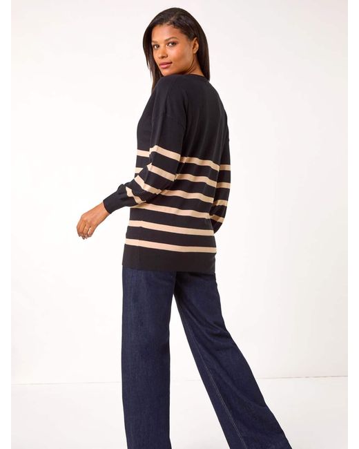 Roman Blue Boyfriend Stripe V-Neck Knit Jumper