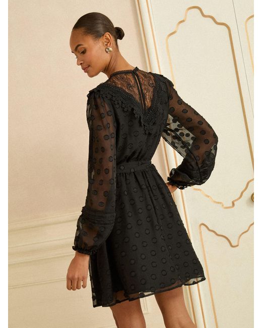 Love & Roses Natural Petite Spot Jacquard Mini Dress