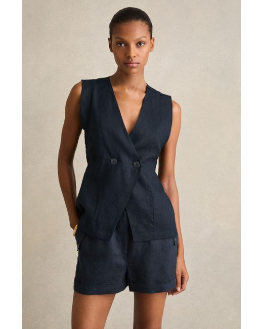 Reiss Blue Linen Button-Front Waistcoat