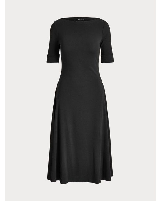 Ralph Lauren Black Munzie Rib Knit Stretch Cotton Midi Dress