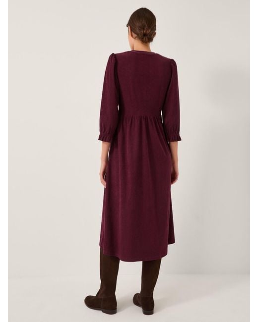 Monsoon Red Sara Smocked Corduroy Midi Dress