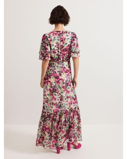 Phase Eight White Floral Print Ruffle Maxi Dress