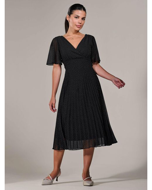 Jolie Moi Women's Black Petite Petite Chiffon Pleated Midaxi Dress