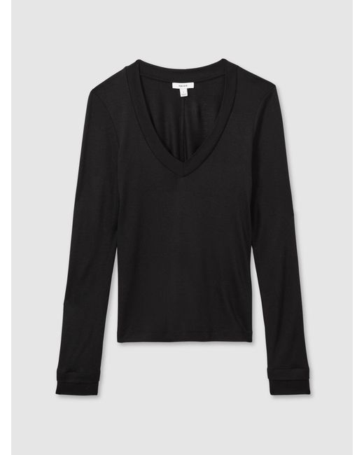 Reiss Black Brady Neck Top Knitted