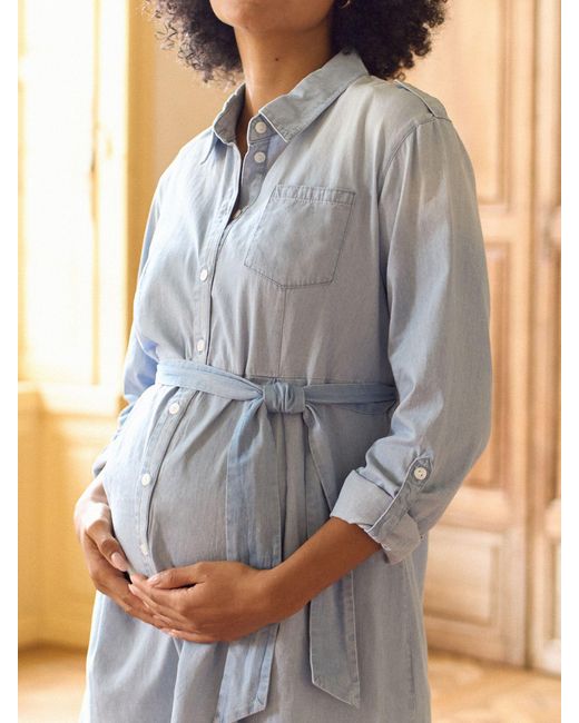 Seraphine Women's Gray Denim Maternity & Nursing Chambray Shirt Dress