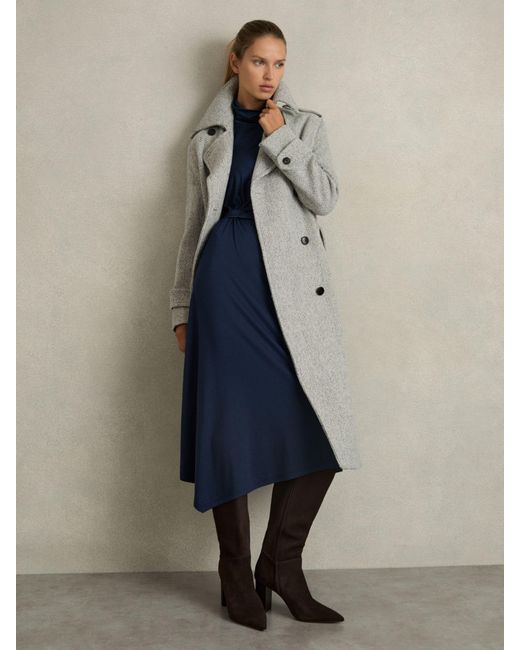 Reiss Blue Draped Jersey Midi Dress