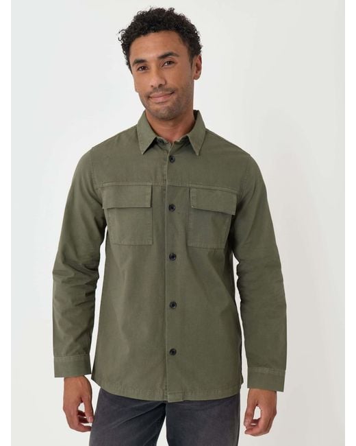 Threadbare Green Cotton Patch Pocket Shacket for men