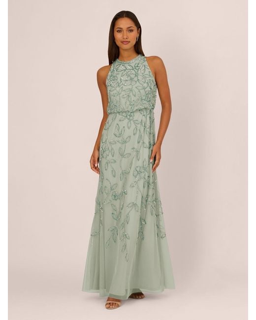 Adrianna Papell Green Blouson Bead Long Dress
