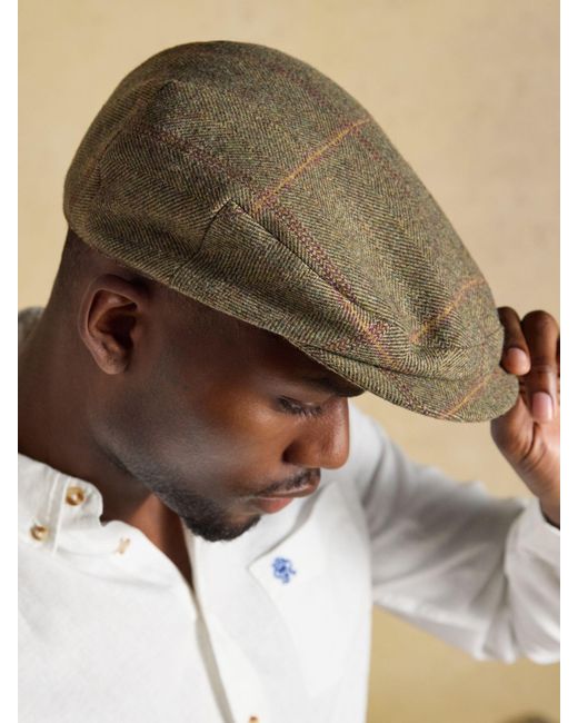 Joules Natural Ashby Tweed Flat Cap for men