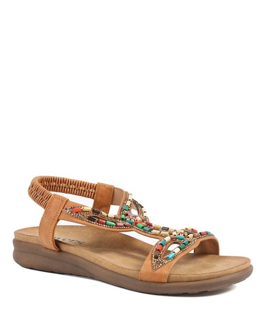 Pavers Brown Elasticated Embellished Slingback Sandals