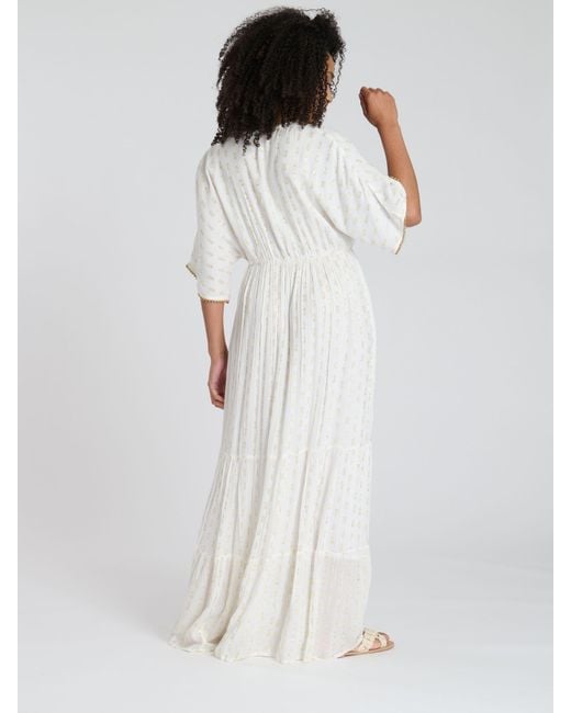 South Beach White Metallic Jacquard Spot Tiered Maxi Dress