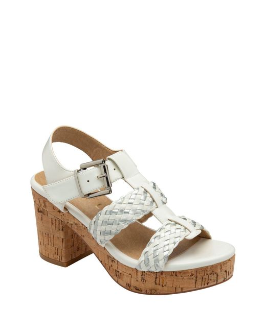 Ravel Natural Block-Heel Peep-Toe Sandals
