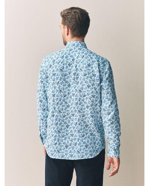 Next Blue Regular Fit Print 100% Linen Long Sleeve Smart Shirt for men