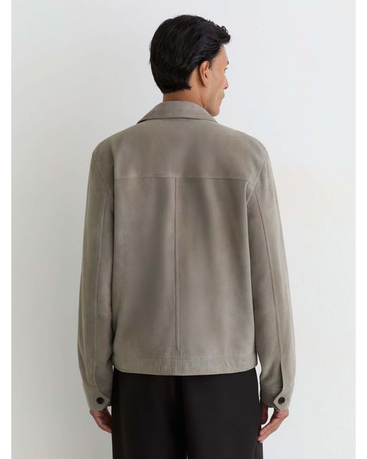 Reiss Gray Wilstead Suede Button-Through Trucker Jacket for men