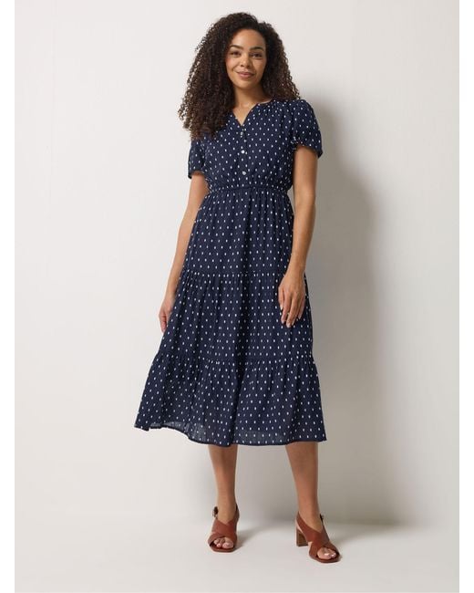 M Com Blue M & Co Button Dobby Tiered Maxi Dress