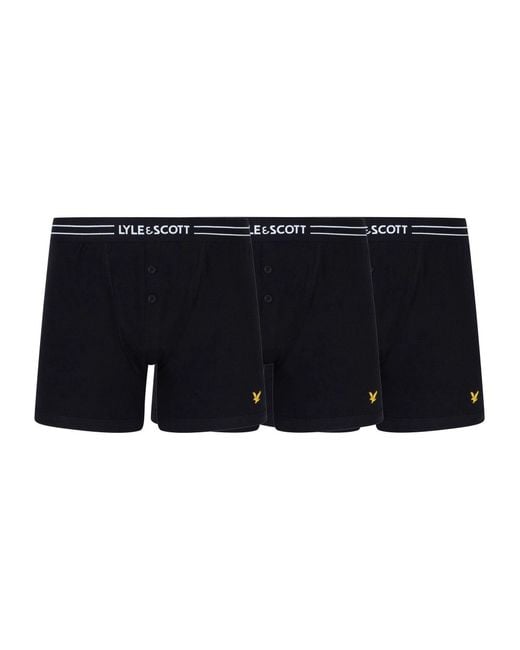 Lyle&Scott Black Lyle & Scott Button Fly Boxer Trunks 3 Pack for men