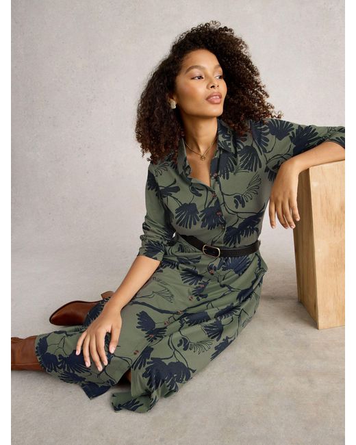 White Stuff Green Rua Jersey Shirt Dress