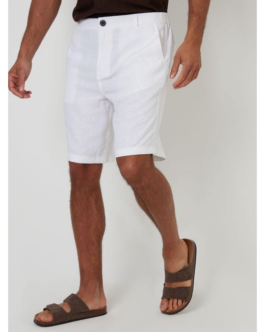 Threadbare White Linen Blend Shorts for men