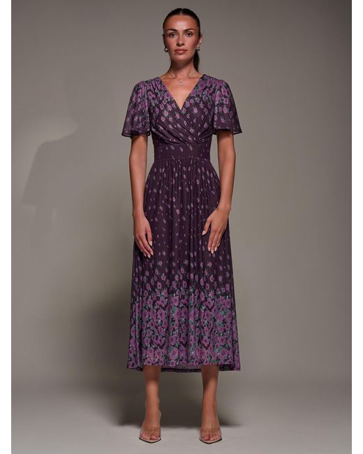 Jolie Moi Purple Mirrored Mesh Short Sleeve Midaxi Dress