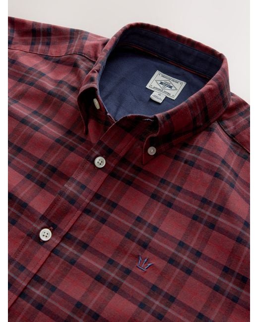 Next Red Long Sleeve Check Stretch Oxford Shirt for men